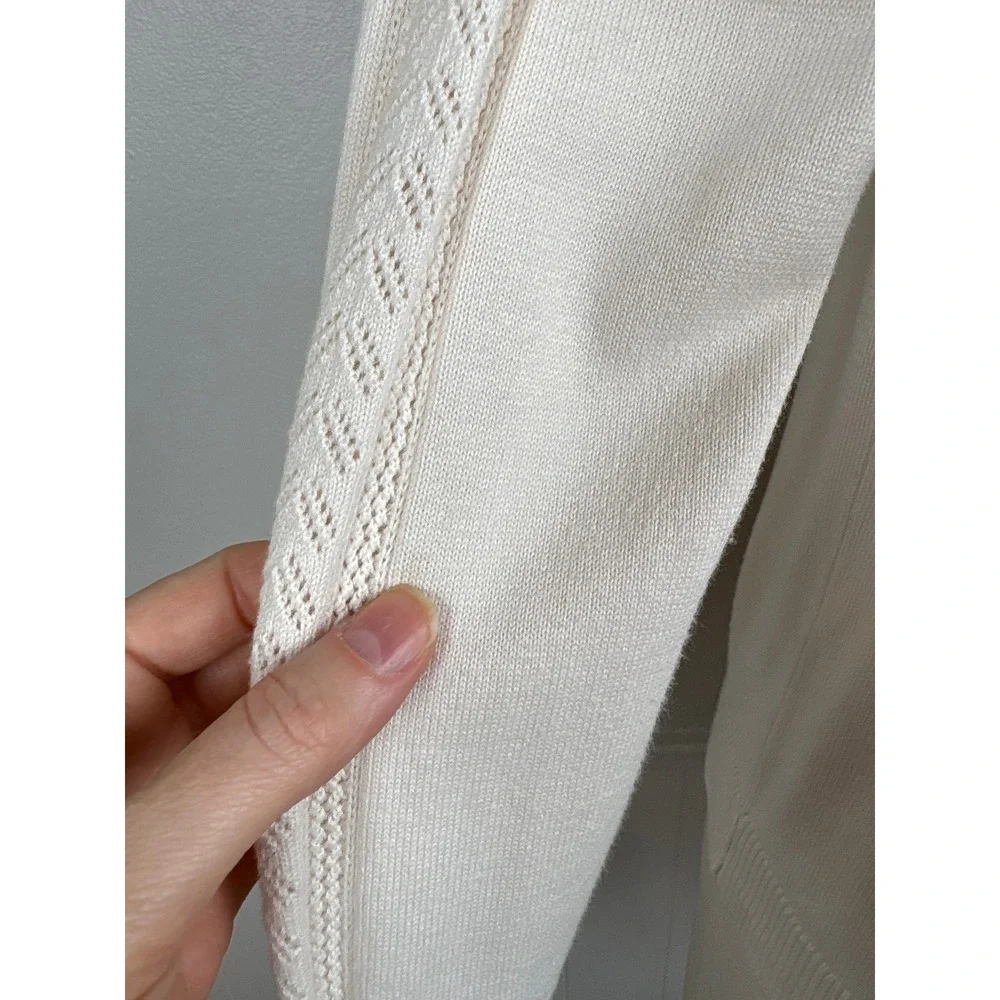 Banana Republic Factory Pointelle Trim Sweater Size S Cream Mock Neck Twee Cute - Picture 17 of 17